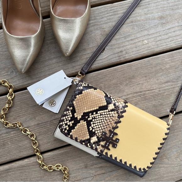 Tory Burch Thea Patchwork Python Crossbody Color Block Whipstitch Wallet Purse - Picture 1 of 14